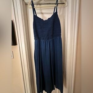 Old Navy Navy Smocked Indigo Strappy Midi Dress